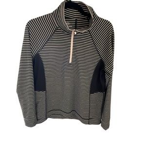 Talbots On the Move Stripe 1/2 Zip Pullover Dark Grey & Tan Stripes -M